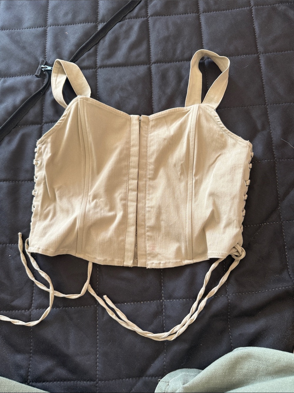 Olive Corset-Style Crop Top with Lace-Up Sides
